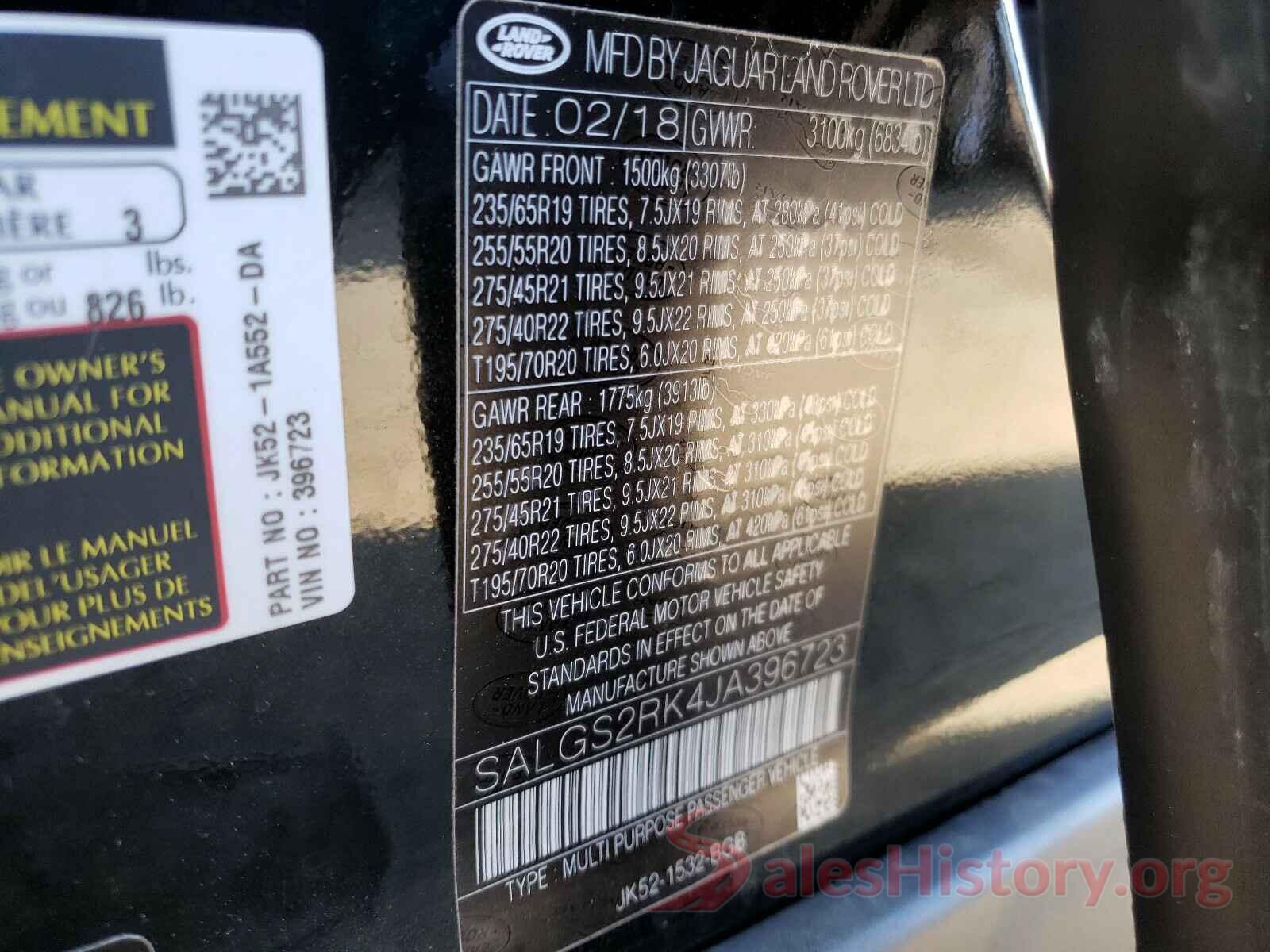 SALGS2RK4JA396723 2018 LAND ROVER RANGEROVER