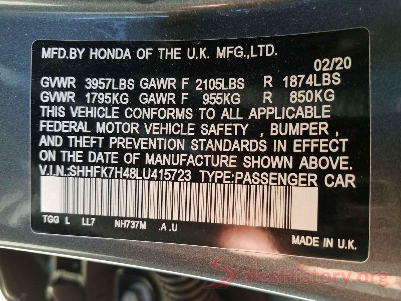 SHHFK7H48LU415723 2020 HONDA CIVIC