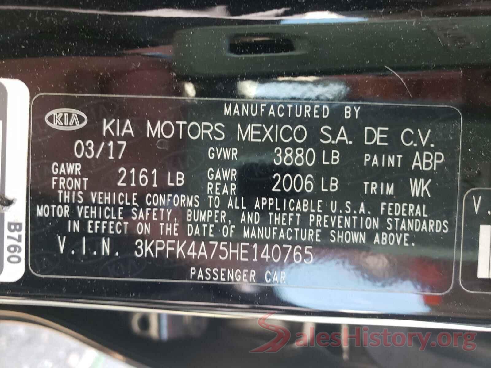 3KPFK4A75HE140765 2017 KIA FORTE