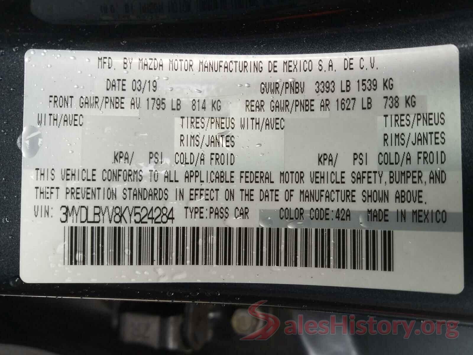 3MYDLBYV8KY524284 2019 TOYOTA YARIS