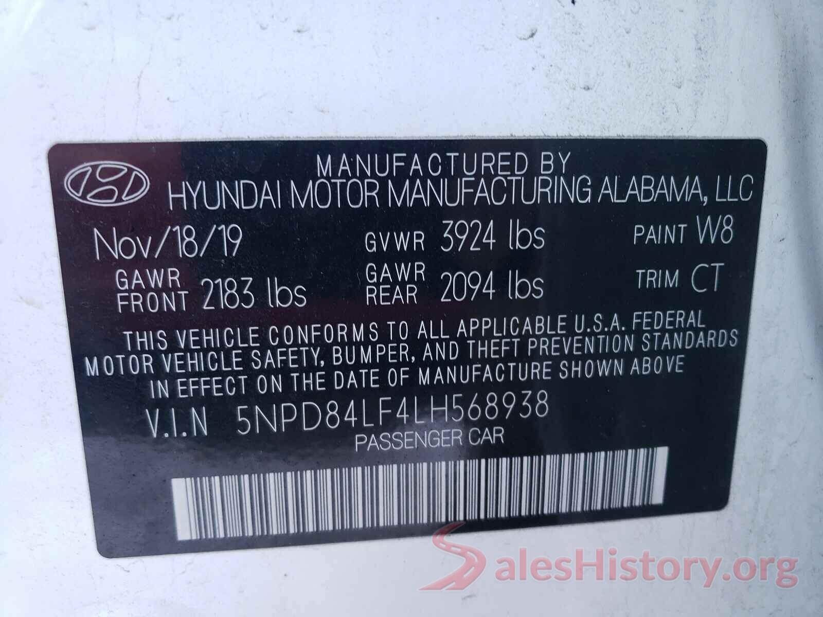 5NPD84LF4LH568938 2020 HYUNDAI ELANTRA