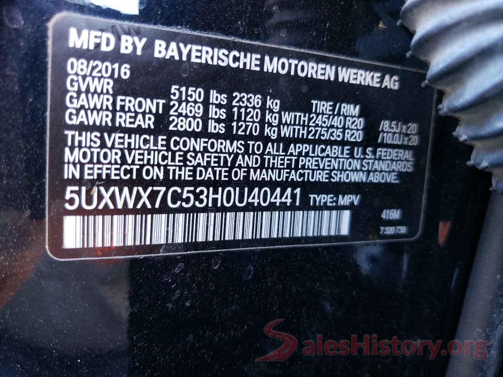 5UXWX7C53H0U40441 2017 BMW X3