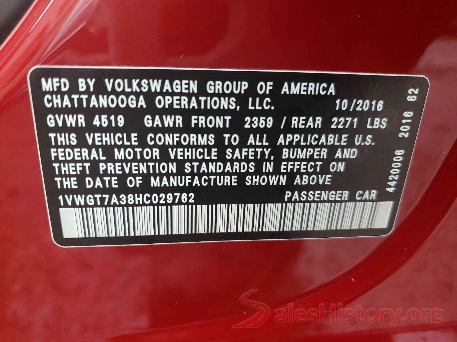 1VWGT7A38HC029762 2017 VOLKSWAGEN PASSAT