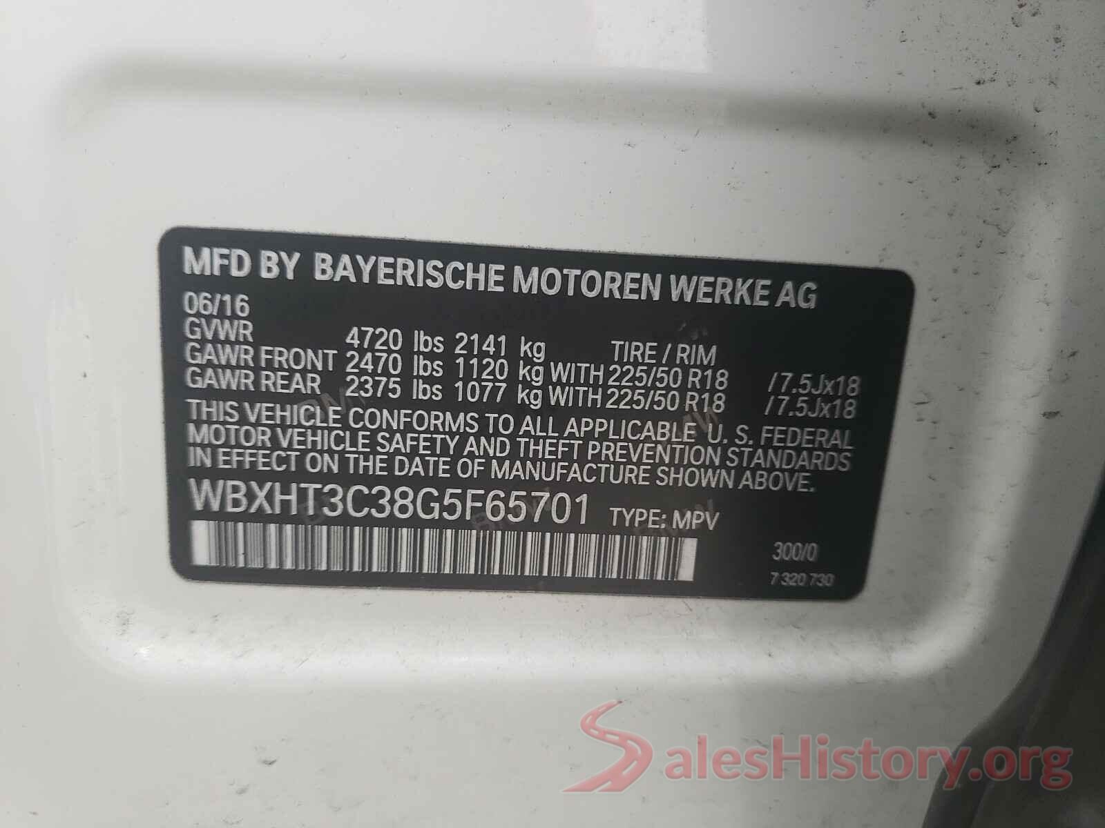 WBXHT3C38G5F65701 2016 BMW X1