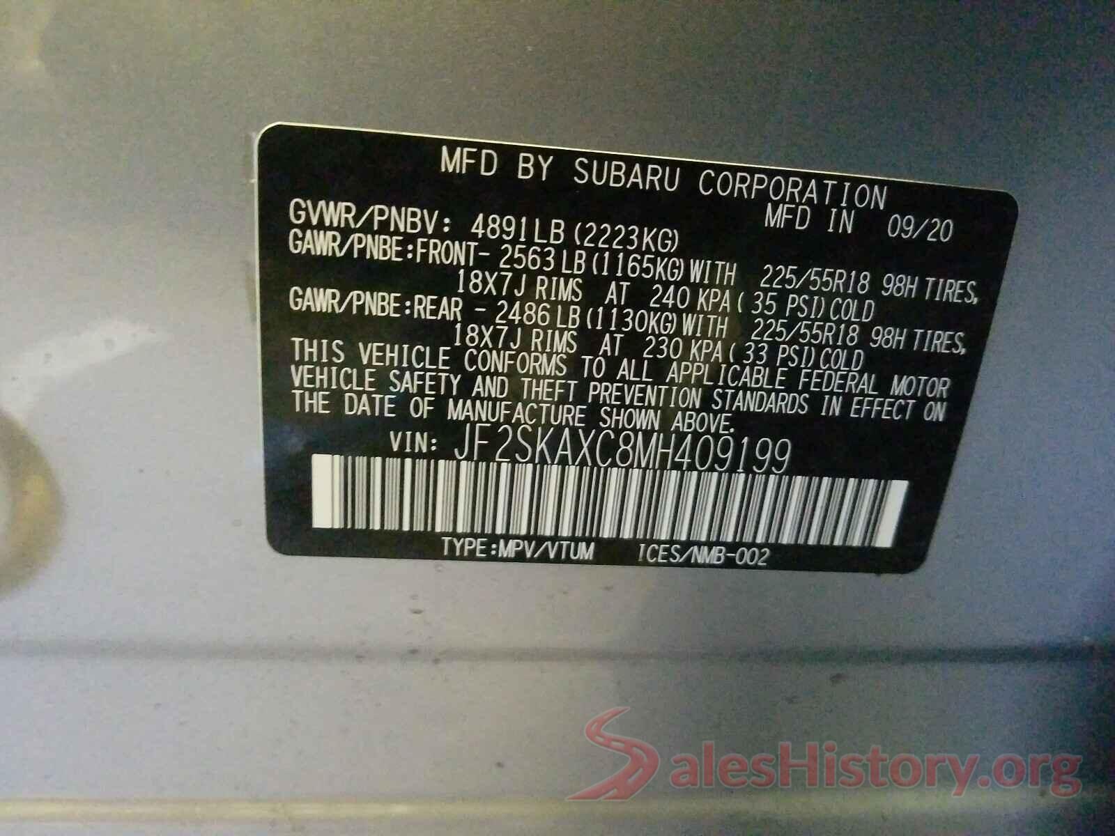 JF2SKAXC8MH409199 2021 SUBARU FORESTER