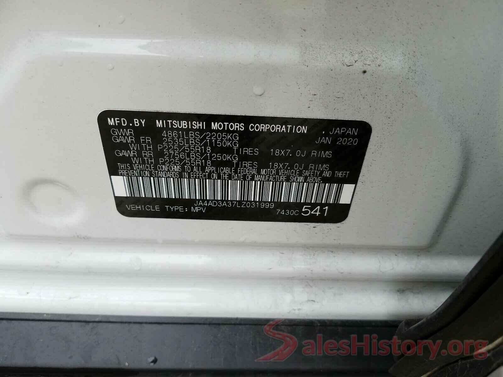 JA4AD3A37LZ031999 2020 MITSUBISHI OUTLANDER