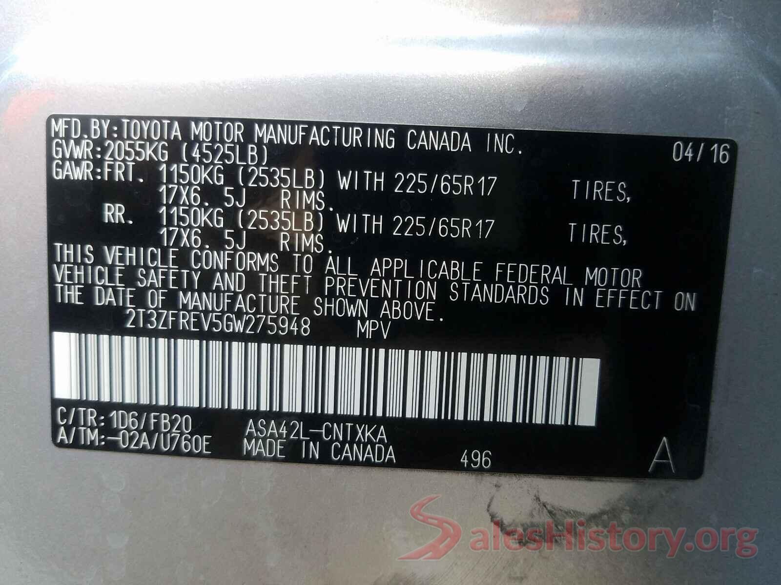 2T3ZFREV5GW275948 2016 TOYOTA RAV4