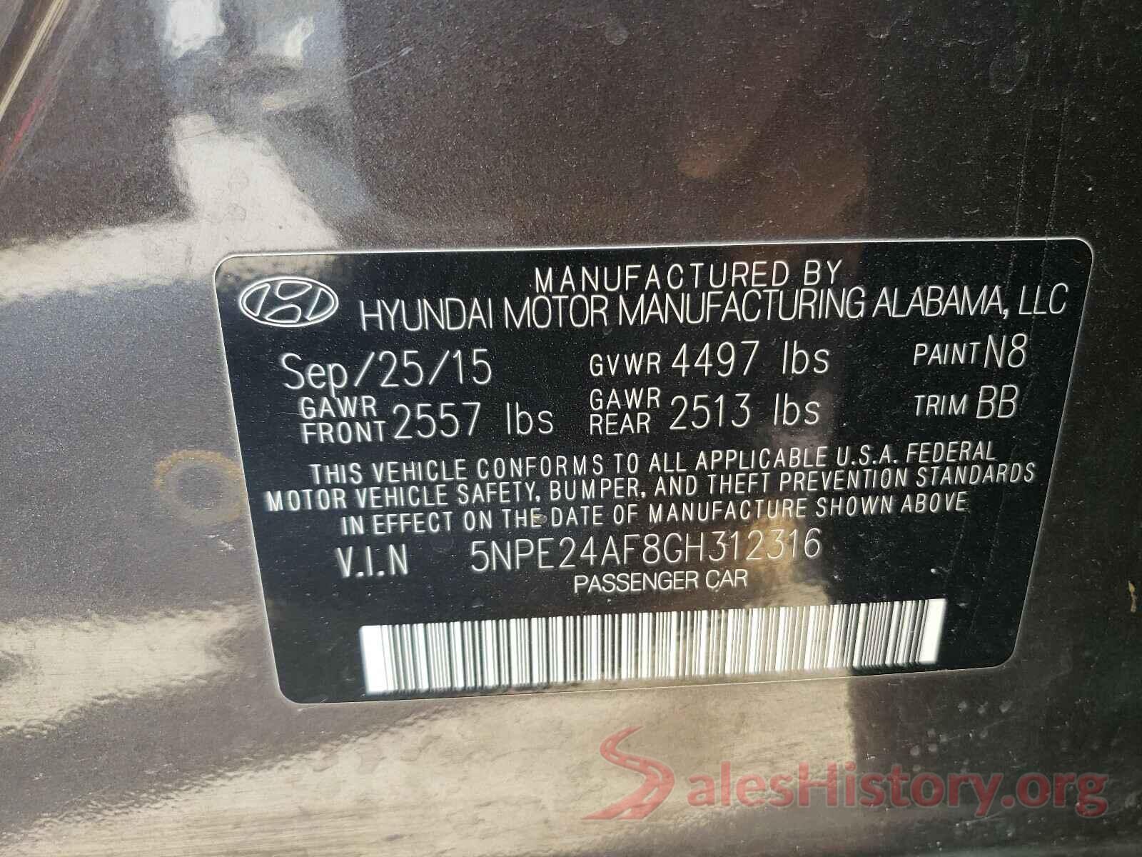 5NPE24AF8GH312316 2016 HYUNDAI SONATA