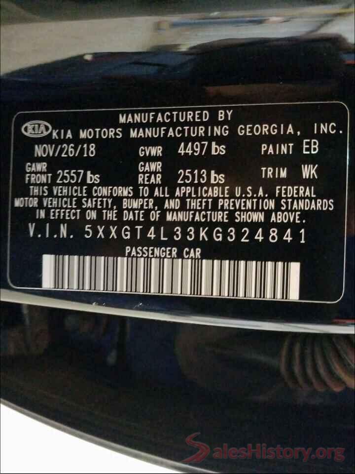 5XXGT4L33KG324841 2019 KIA OPTIMA