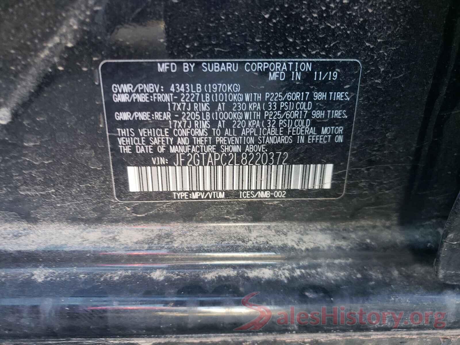 JF2GTAPC2L8220372 2020 SUBARU CROSSTREK