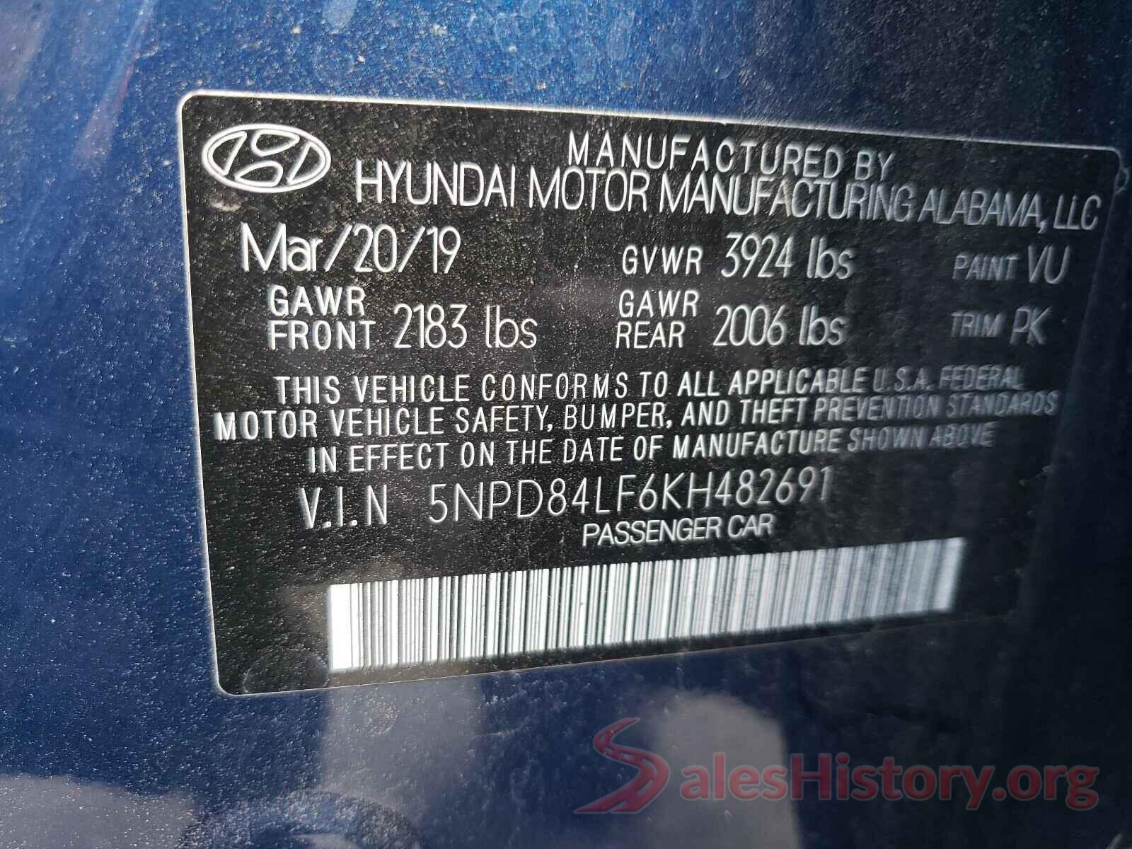 5NPD84LF6KH482691 2019 HYUNDAI ELANTRA