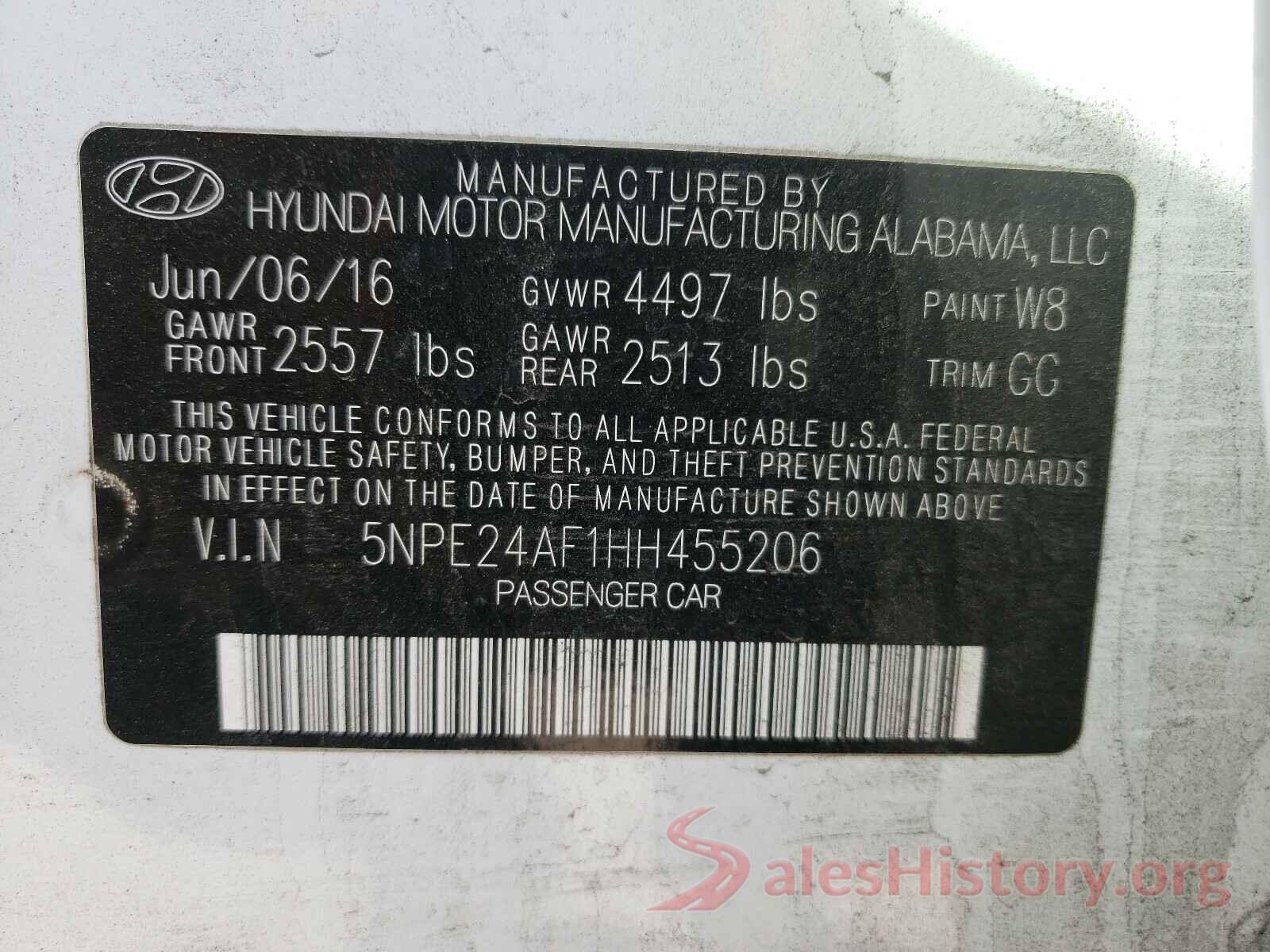 5NPE24AF1HH455206 2017 HYUNDAI SONATA