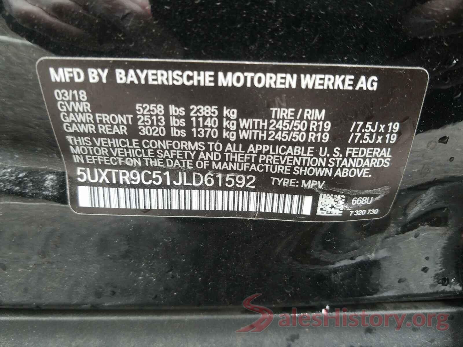 5UXTR9C51JLD61592 2018 BMW X3