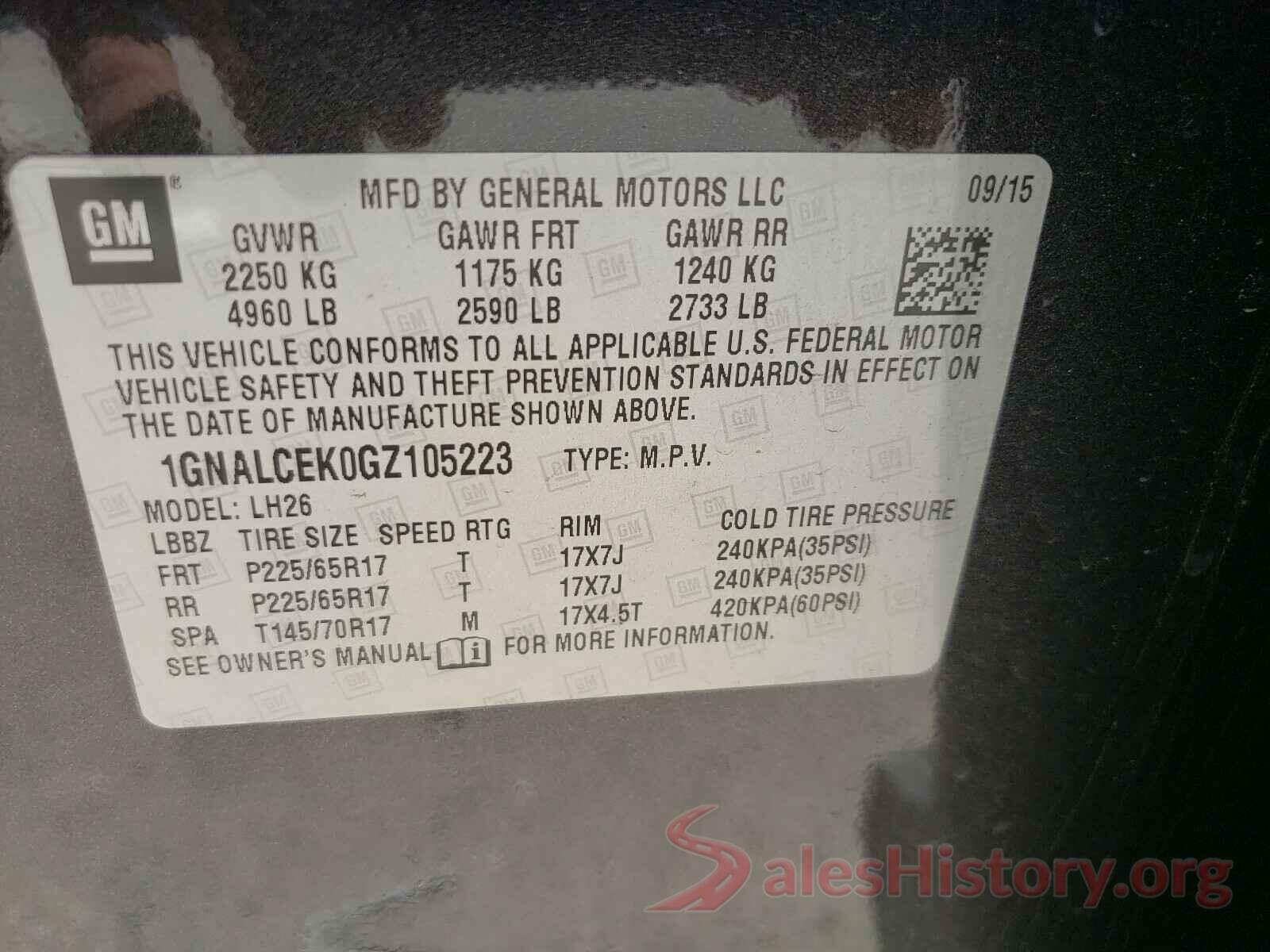 1GNALCEK0GZ105223 2016 CHEVROLET EQUINOX