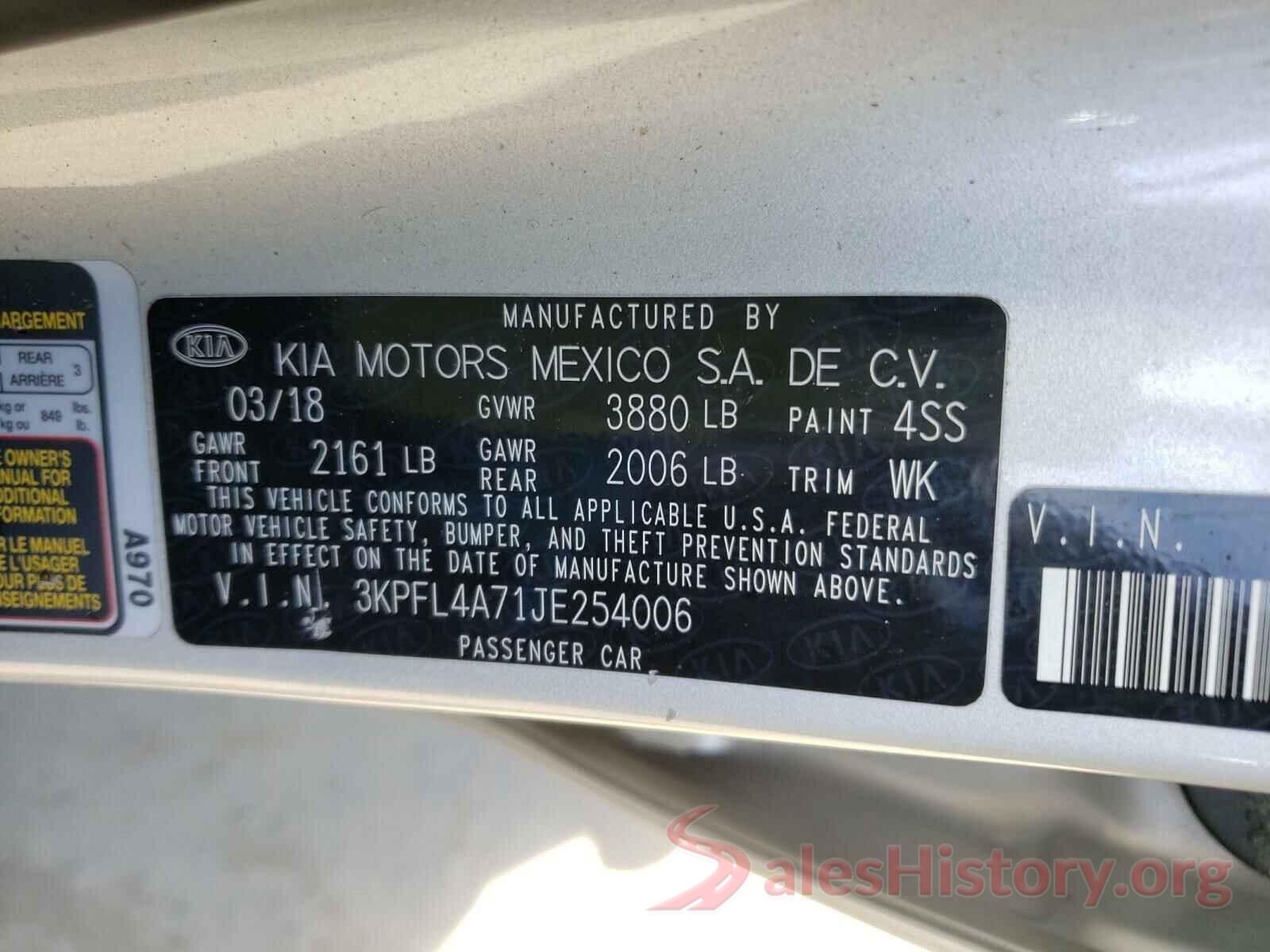 3KPFL4A71JE254006 2018 KIA FORTE