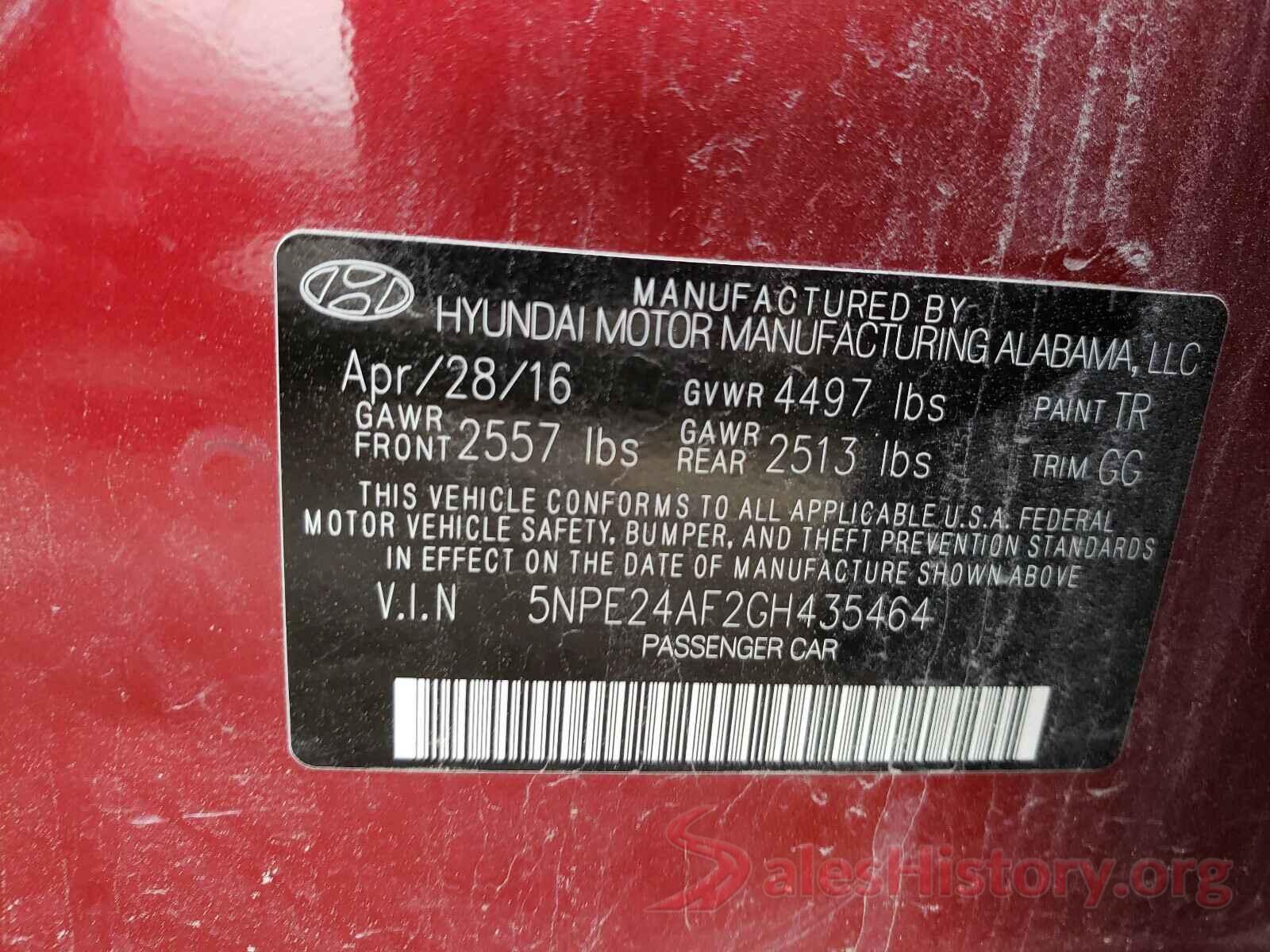 5NPE24AF2GH435464 2016 HYUNDAI SONATA