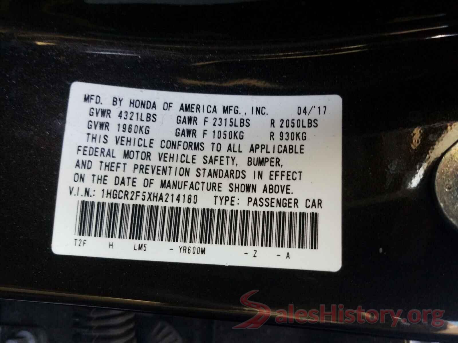 1HGCR2F5XHA214180 2017 HONDA ACCORD