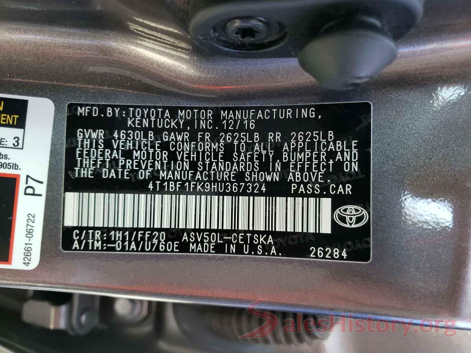 4T1BF1FK9HU367324 2017 TOYOTA CAMRY