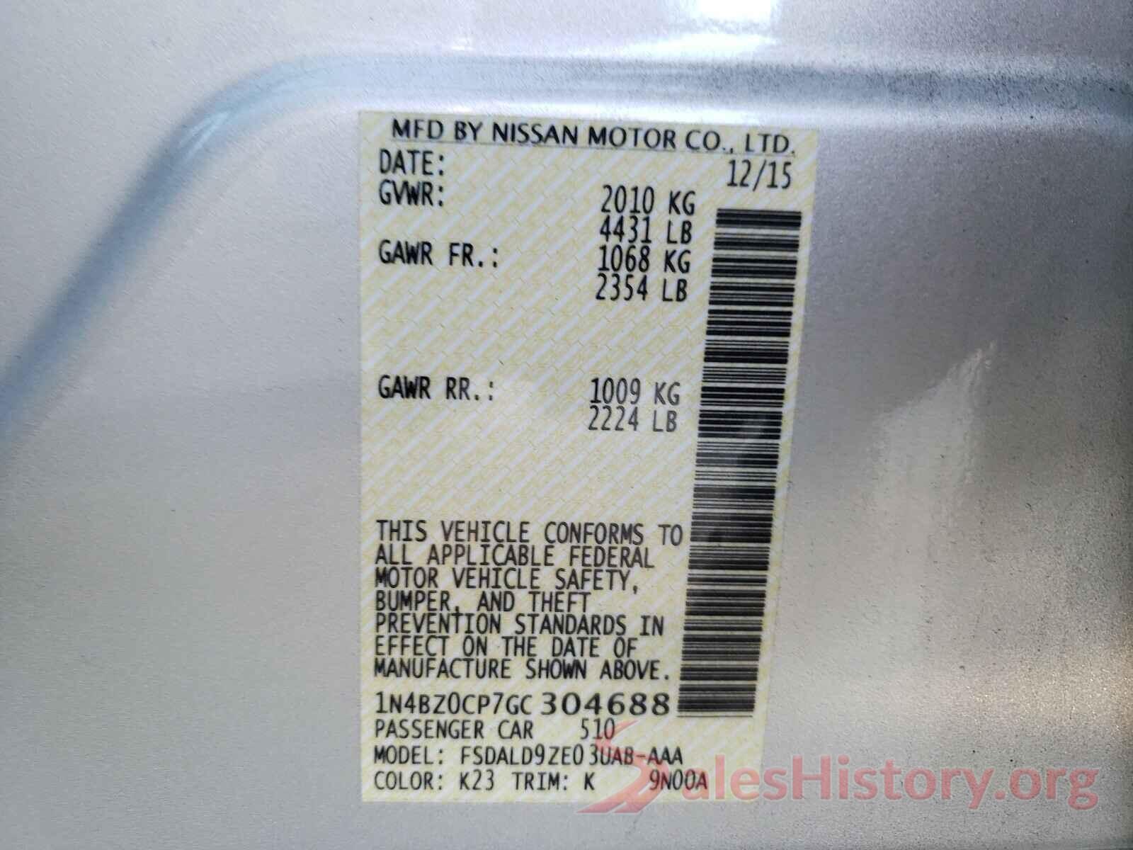 1N4BZ0CP7GC304688 2016 NISSAN LEAF