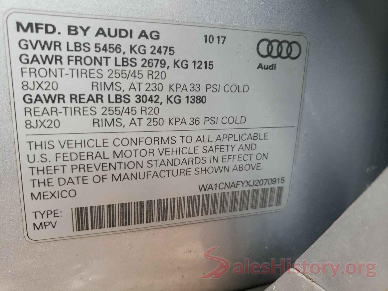 WA1CNAFYXJ2070915 2018 AUDI Q5