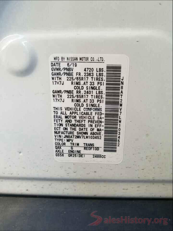 JN8AT2MV7LW103452 2020 NISSAN ROGUE