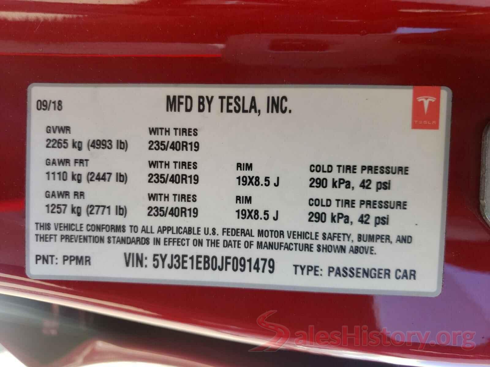 5YJ3E1EB0JF091479 2018 TESLA MODEL 3