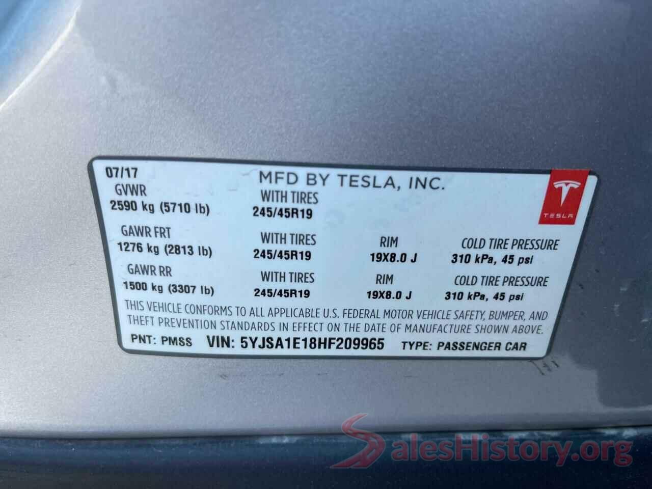 5YJSA1E18HF209965 2017 TESLA MODEL S