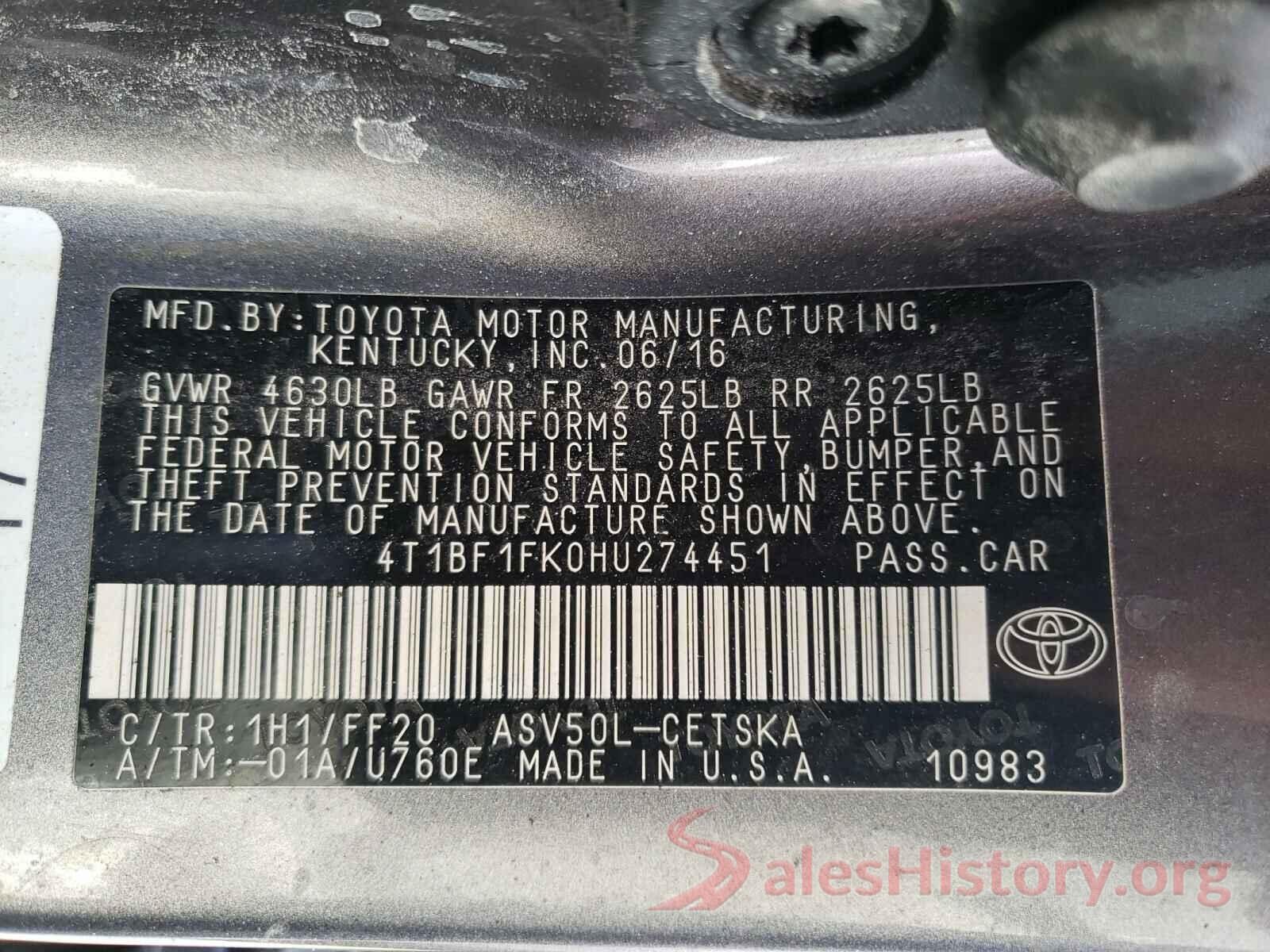 4T1BF1FK0HU274451 2017 TOYOTA CAMRY