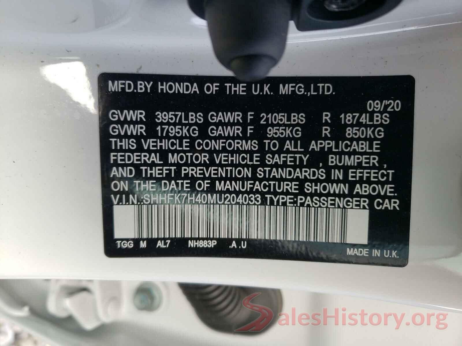 SHHFK7H40MU204033 2021 HONDA CIVIC