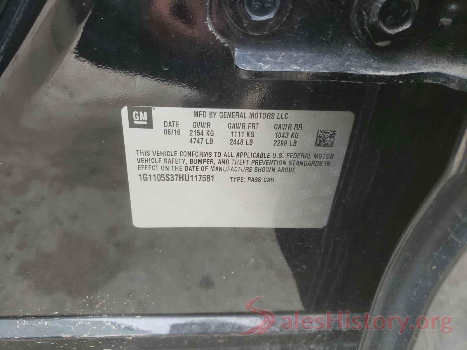 1G1105S37HU117581 2017 CHEVROLET IMPALA