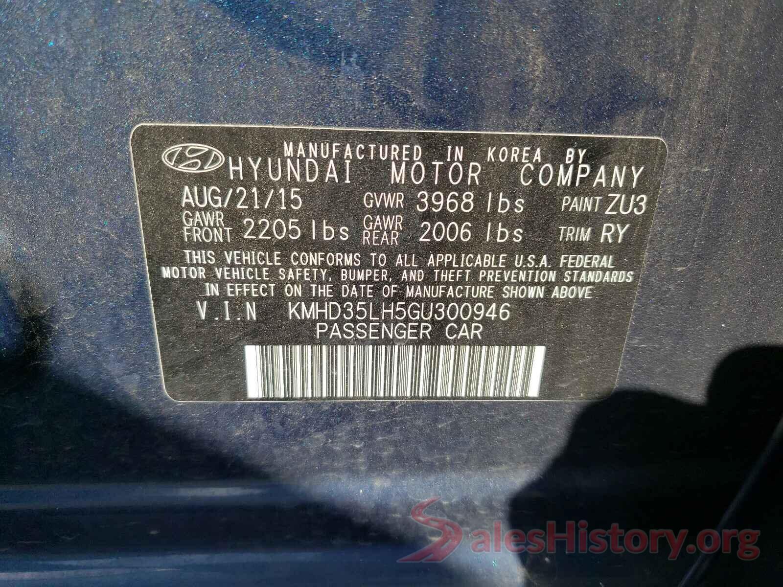 KMHD35LH5GU300946 2016 HYUNDAI ELANTRA