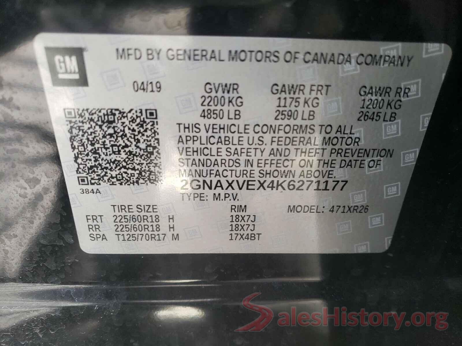 2GNAXVEX4K6271177 2019 CHEVROLET EQUINOX