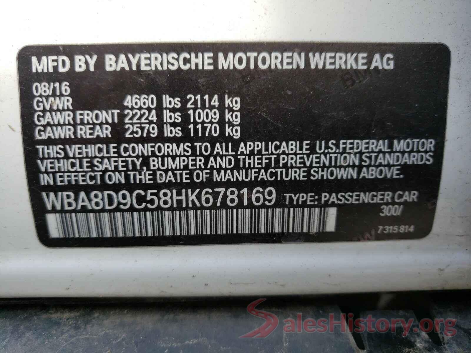 WBA8D9C58HK678169 2017 BMW 3 SERIES