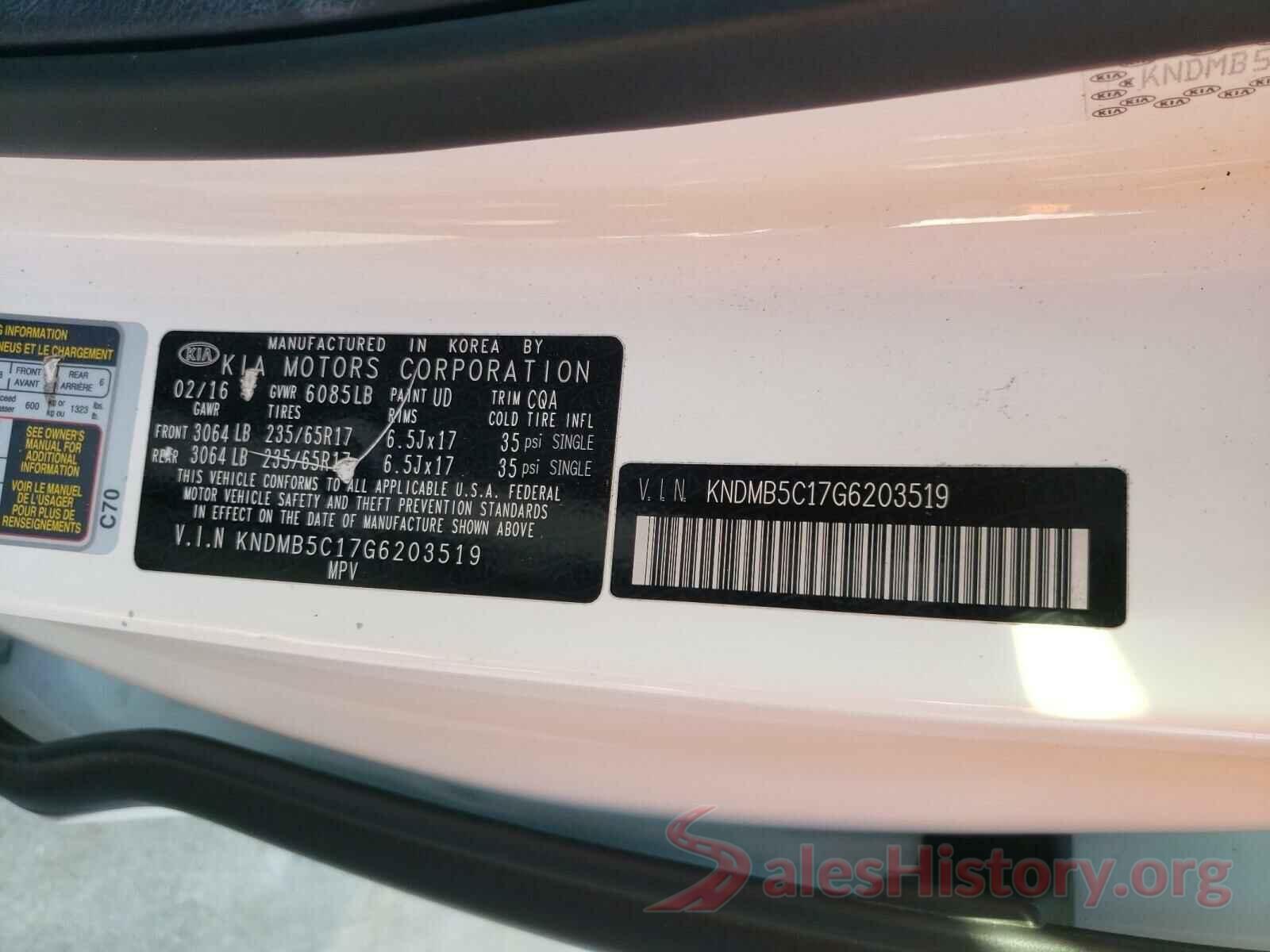 KNDMB5C17G6203519 2016 KIA SEDONA