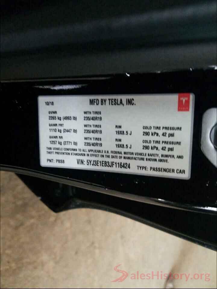 5YJ3E1EB3JF116424 2018 TESLA MODEL 3