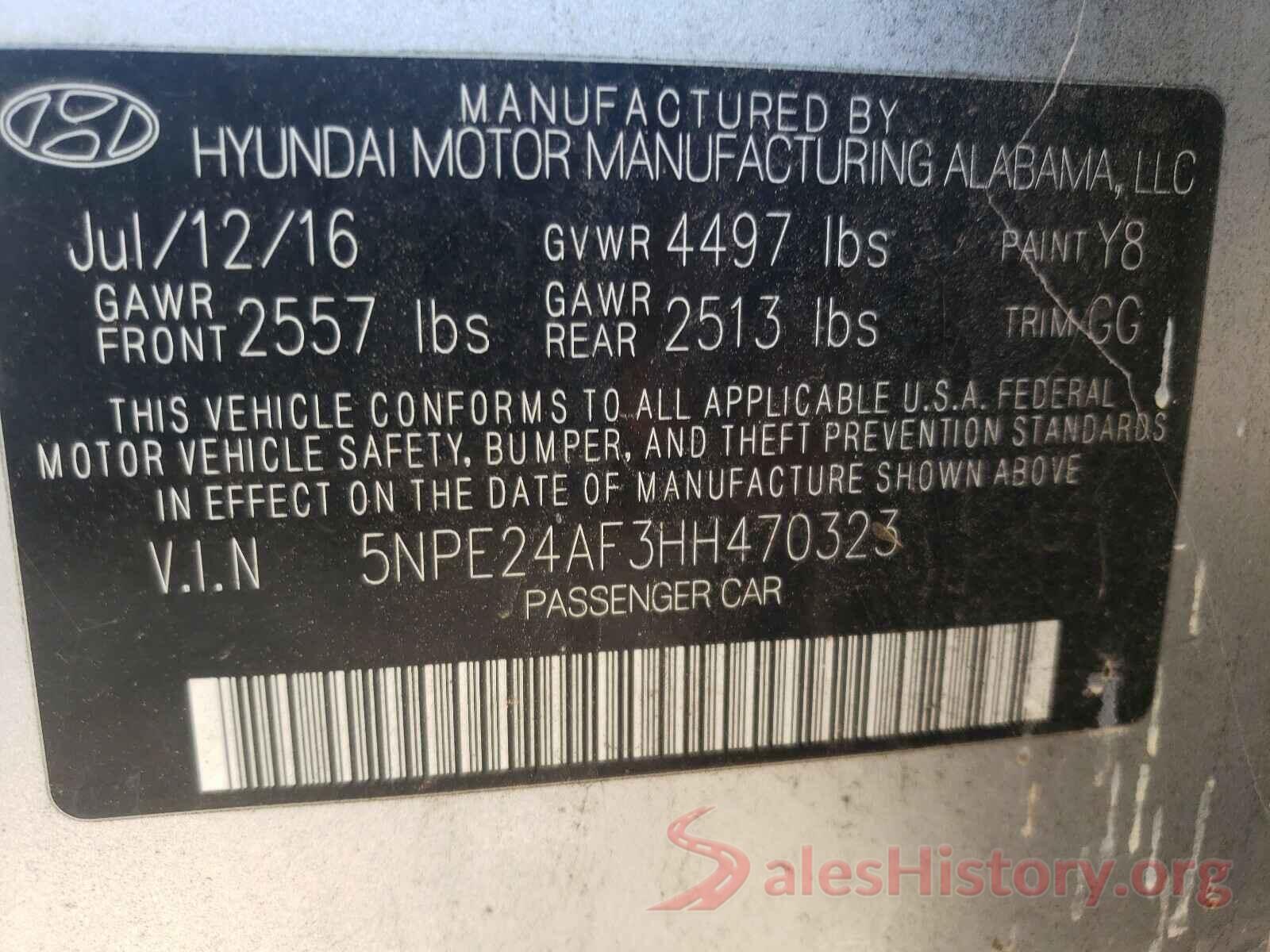 5NPE24AF3HH470323 2017 HYUNDAI SONATA