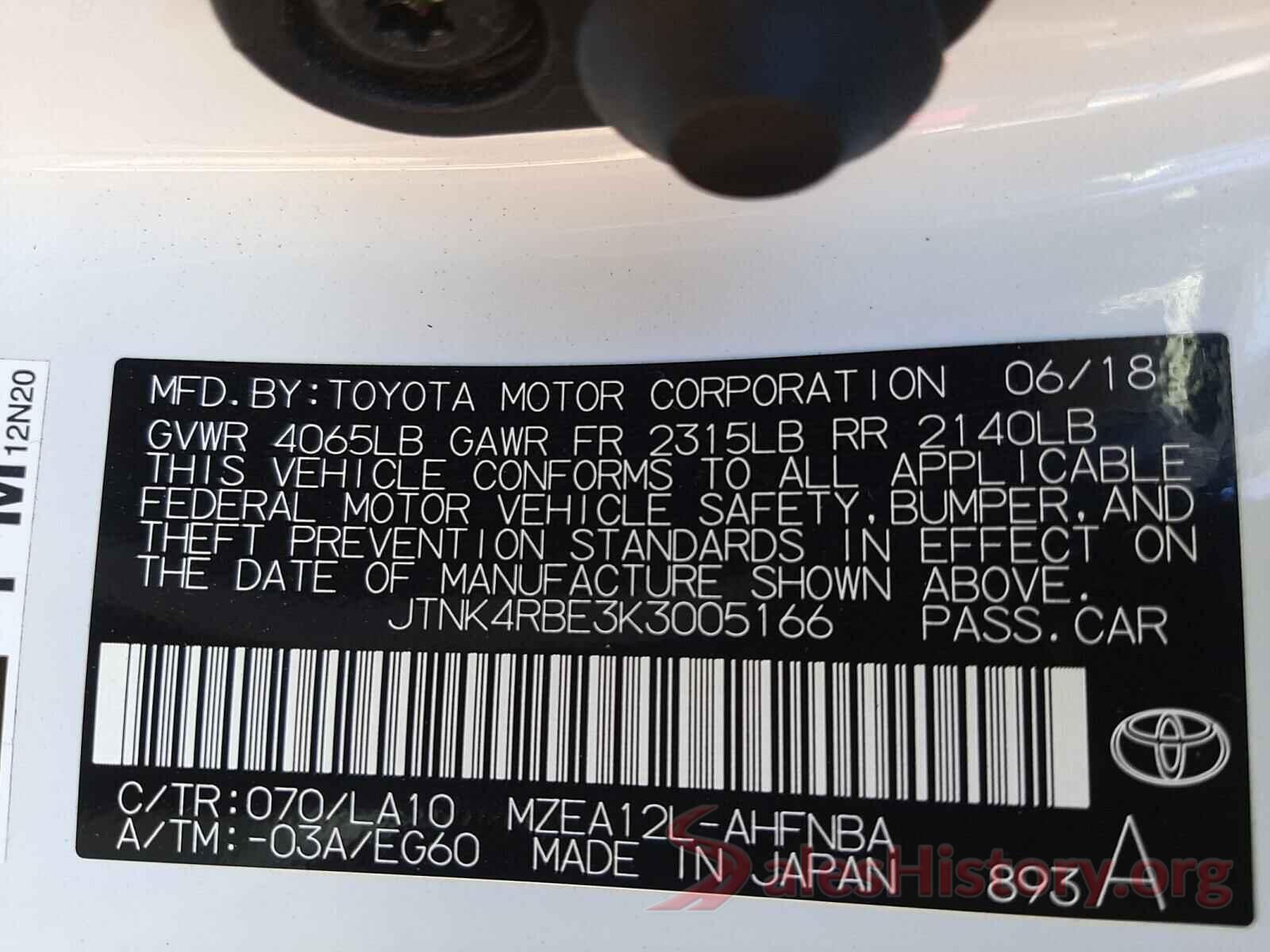 JTNK4RBE3K3005166 2019 TOYOTA COROLLA