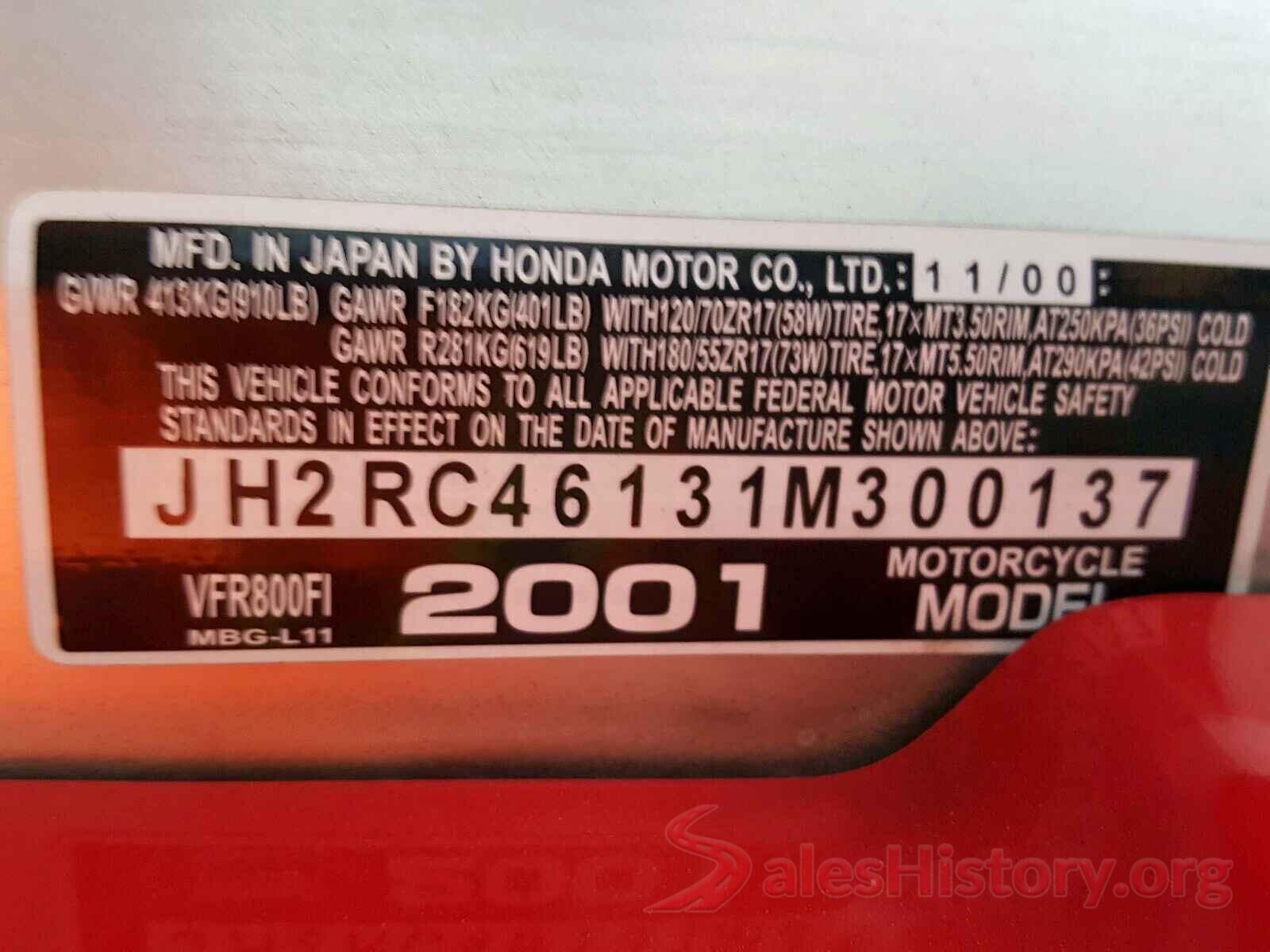 JH2RC46131M300137 2001 HONDA VFR CYCLE