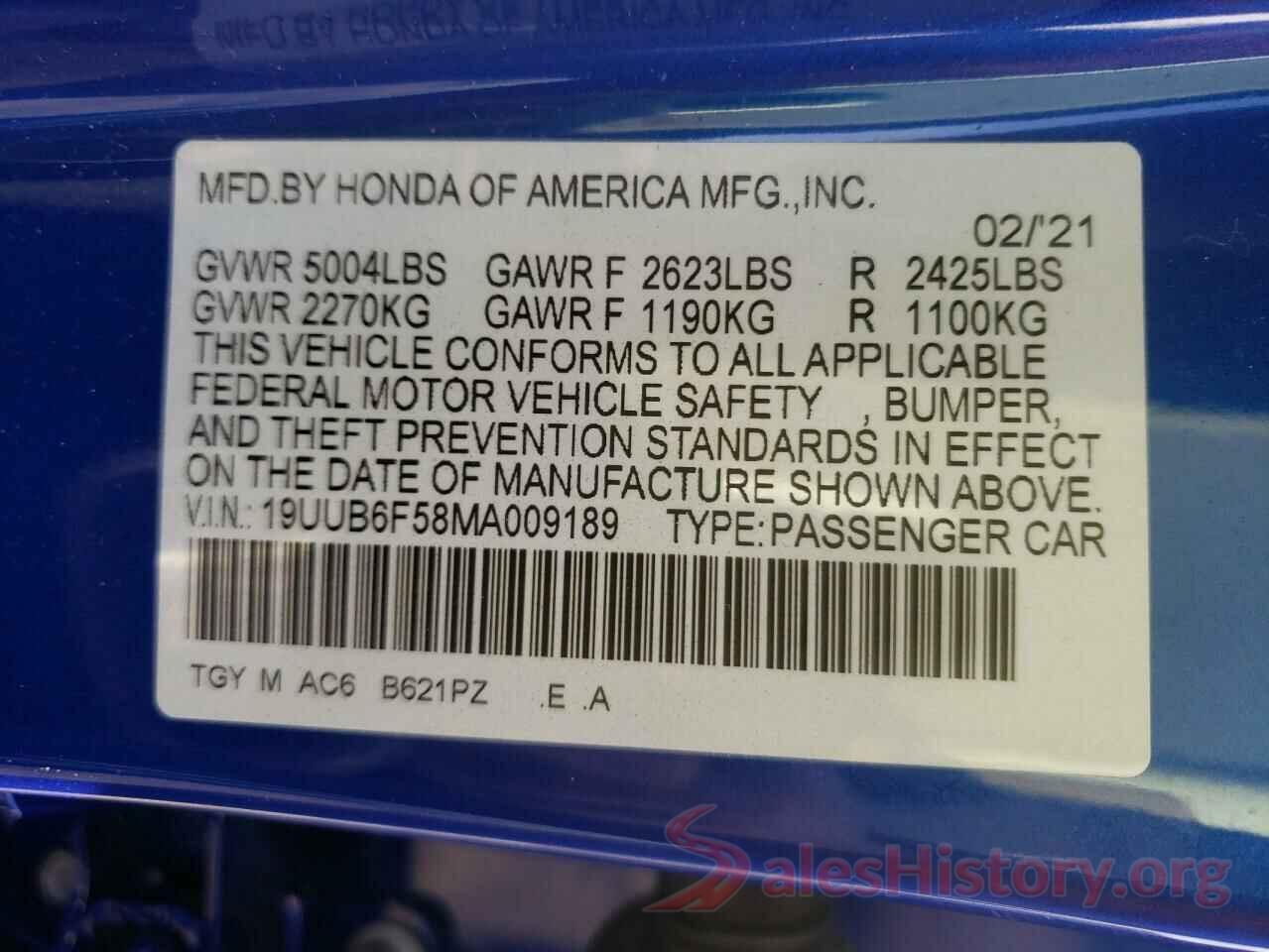 19UUB6F58MA009189 2021 ACURA TLX