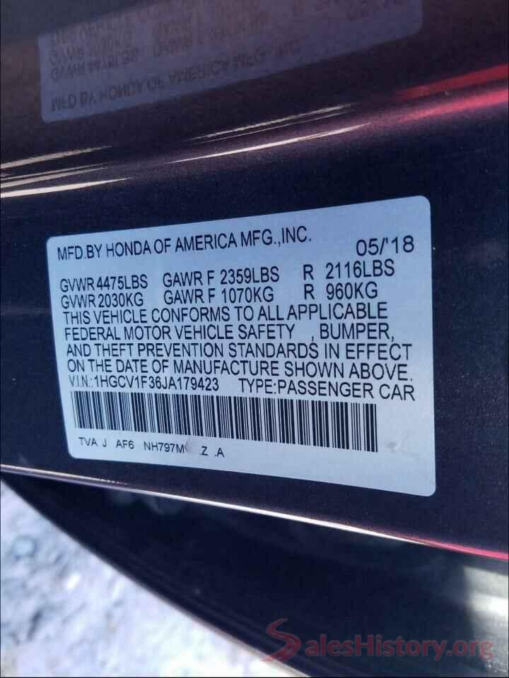 1HGCV1F36JA179423 2018 HONDA ACCORD