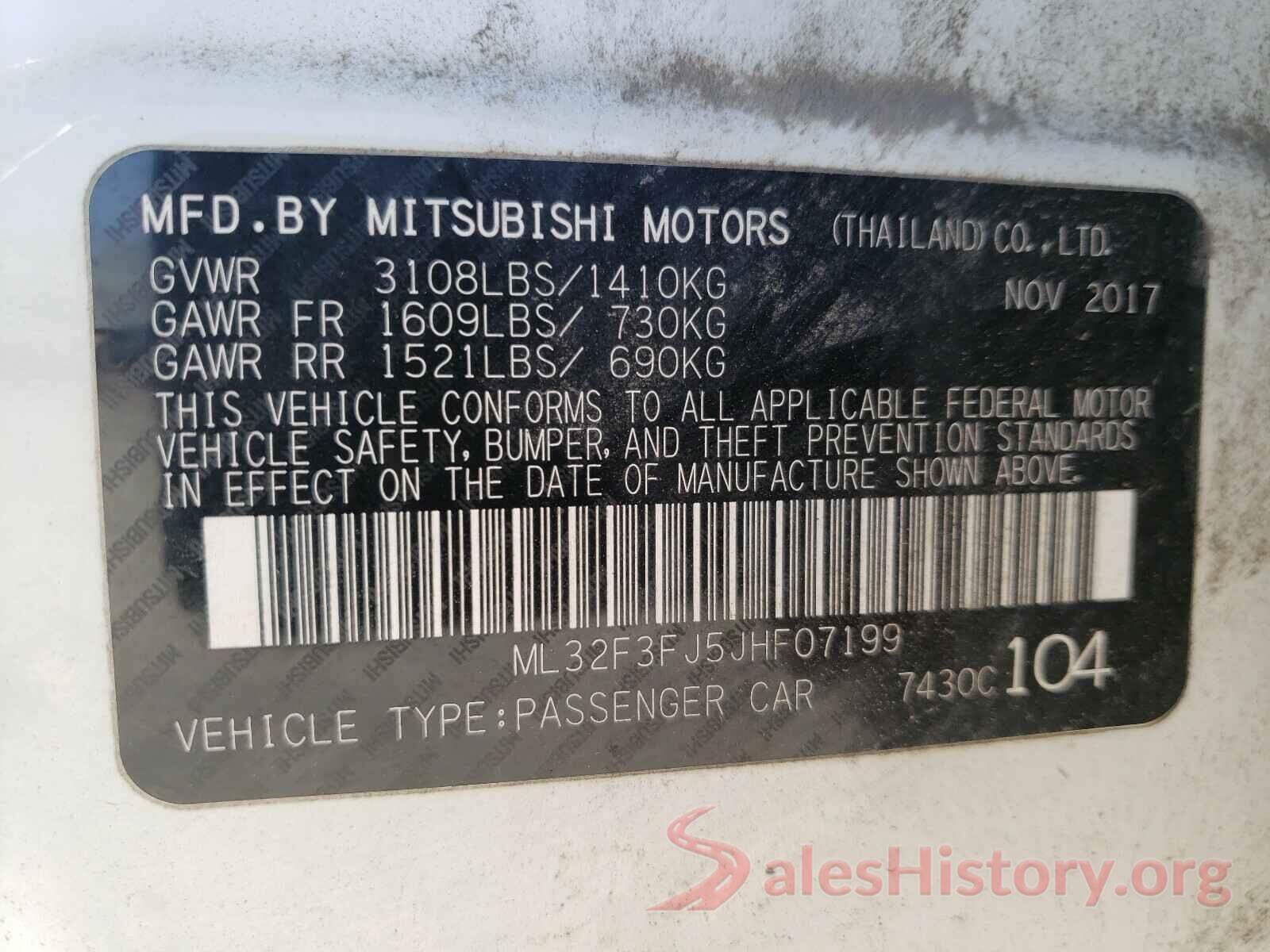 ML32F3FJ5JHF07199 2018 MITSUBISHI MIRAGE