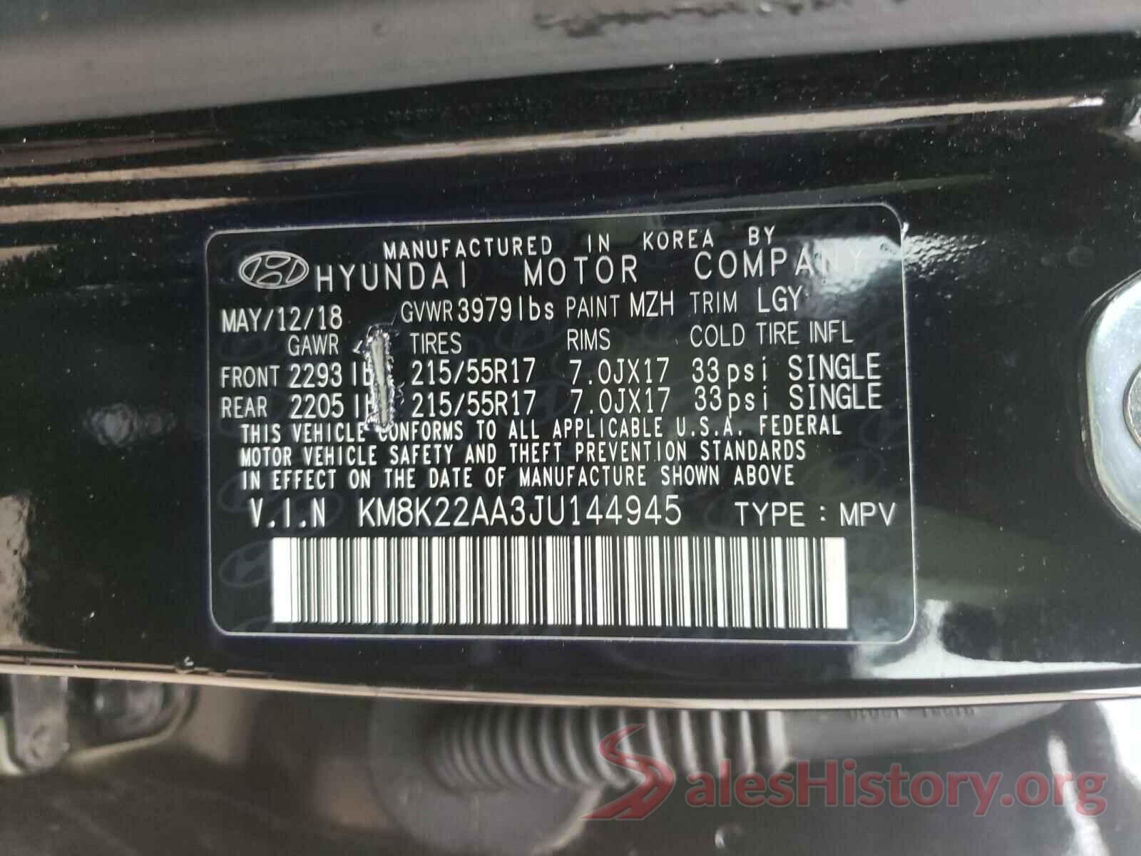 KM8K22AA3JU144945 2018 HYUNDAI KONA