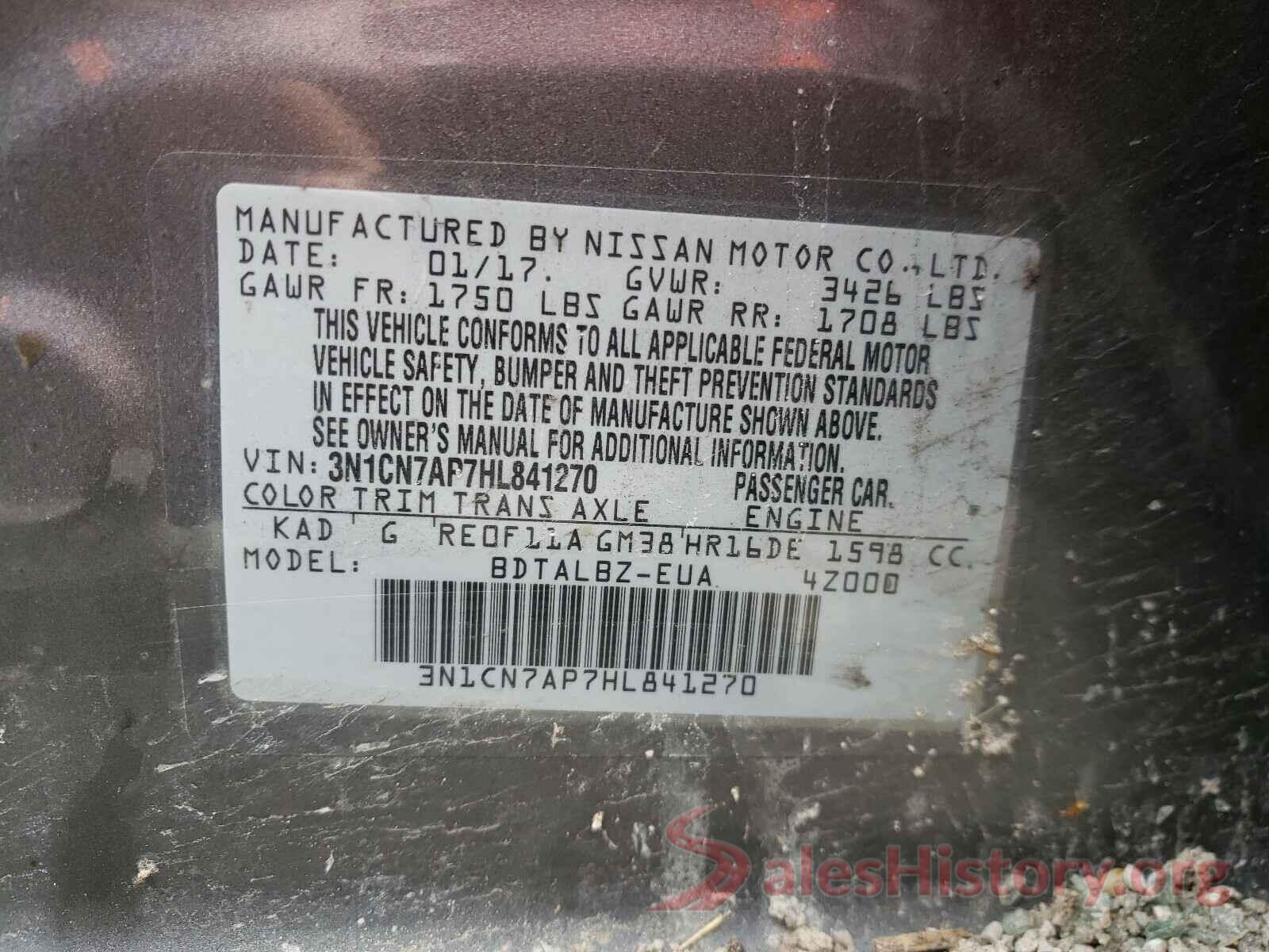 3N1CN7AP7HL841270 2017 NISSAN VERSA