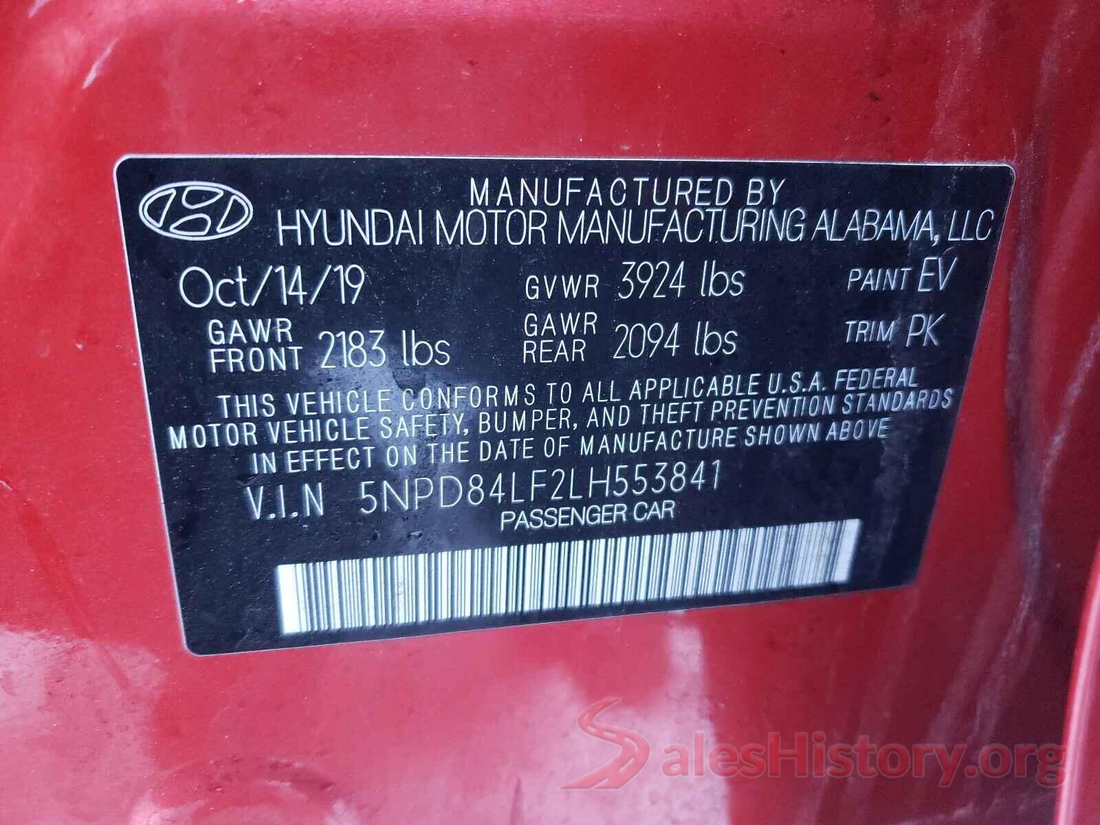 5NPD84LF2LH553841 2020 HYUNDAI ELANTRA