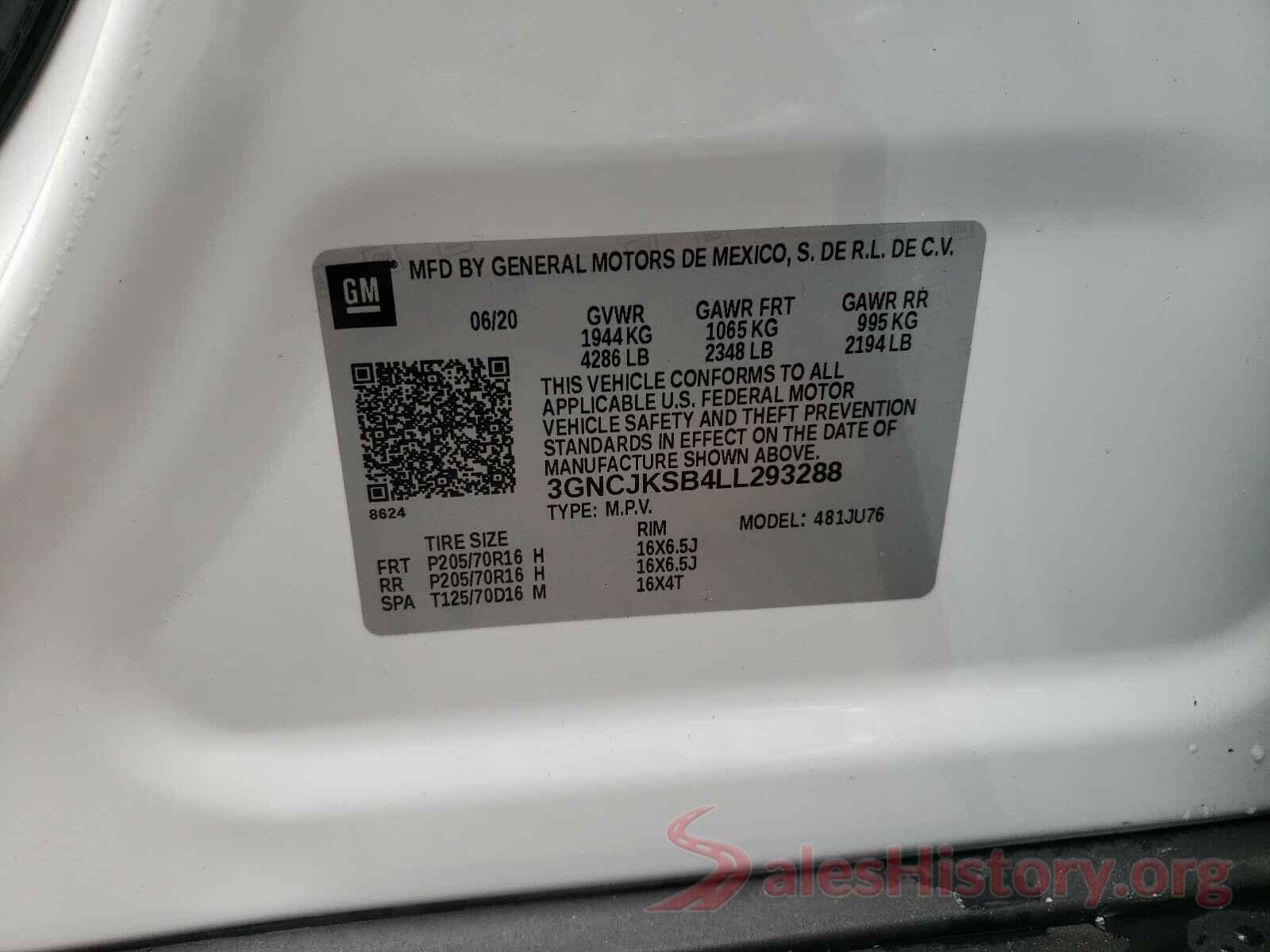 3GNCJKSB4LL293288 2020 CHEVROLET TRAX