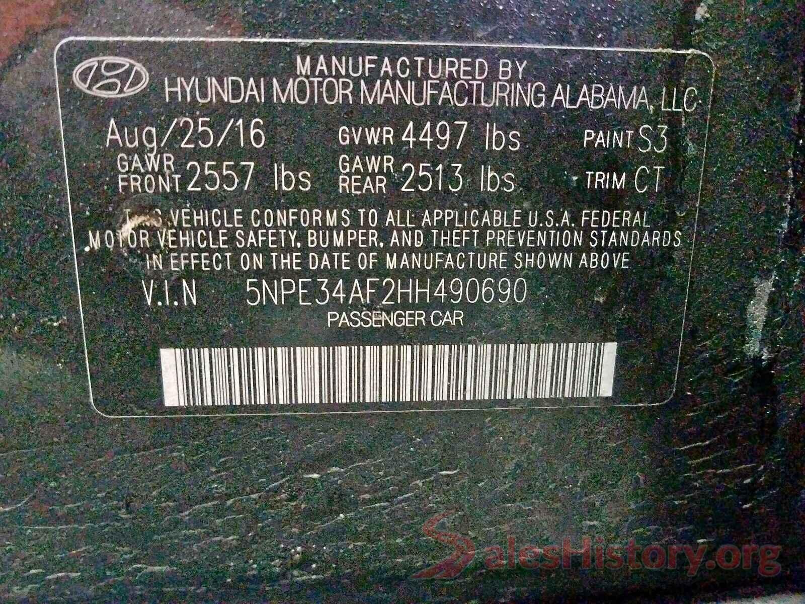 5NPE34AF2HH490690 2017 HYUNDAI SONATA