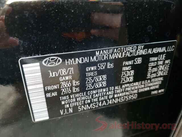 5NMS24AJ4NH375950 2022 HYUNDAI SANTA FE