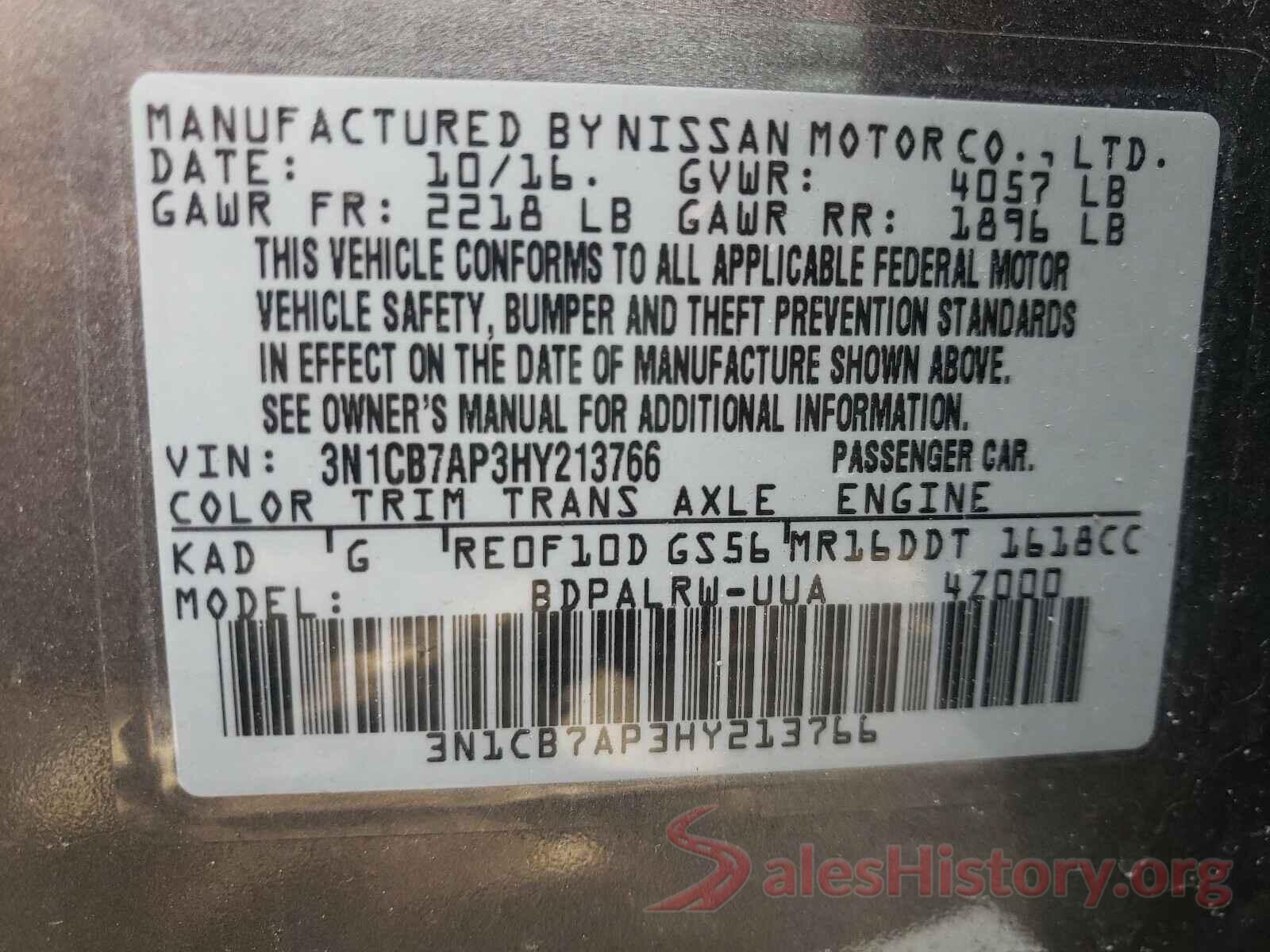 3N1CB7AP3HY213766 2017 NISSAN SENTRA