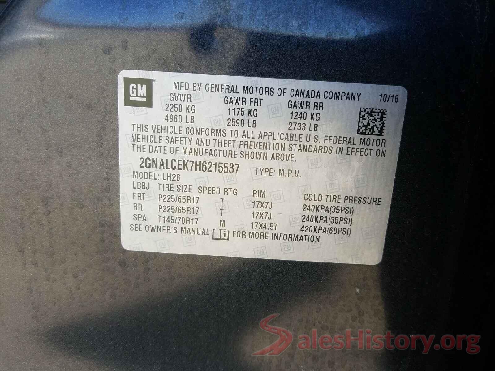 2GNALCEK7H6215537 2017 CHEVROLET EQUINOX