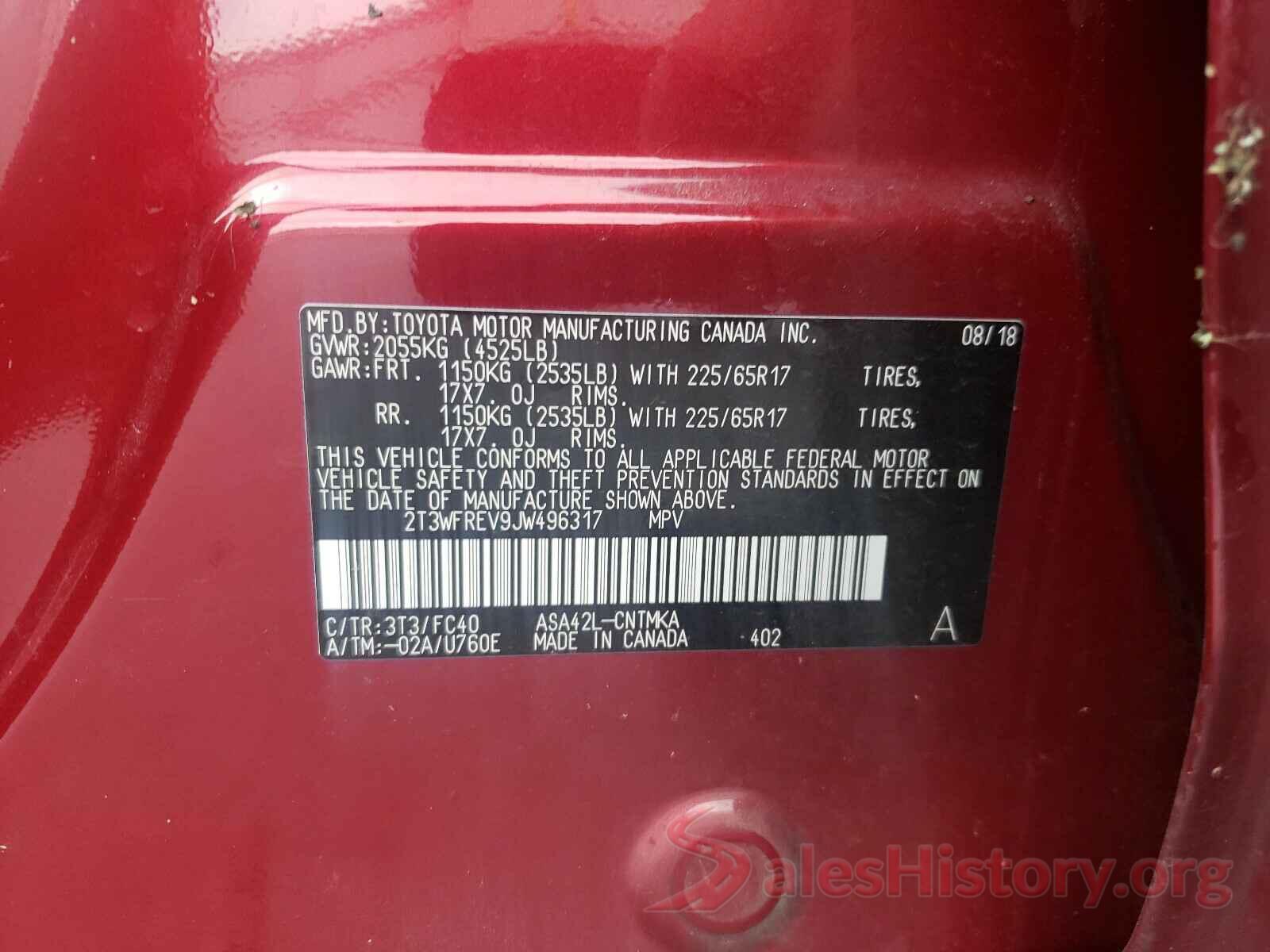 2T3WFREV9JW496317 2018 TOYOTA RAV4